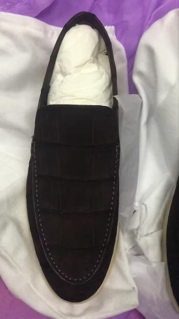 Nubuck Crocodile Shoes Men's Crocodile Leather Loafers Slip-On Dress Shoes Very Comfortable