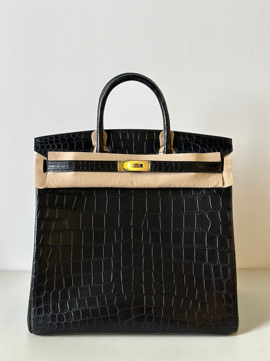 Genuine Crocodile Skin Leather 40cm Oversized Padlock Tote Office Bags Black