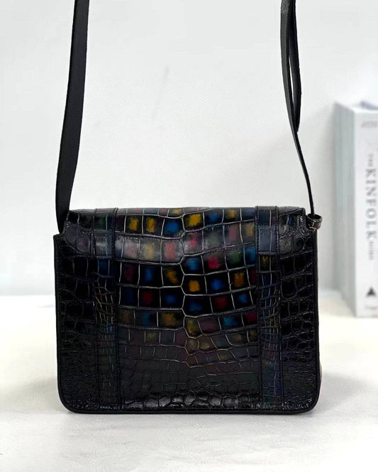 Men's Vintage Muti Color Crocodile Leather Messenger Postman Cross Body Bag