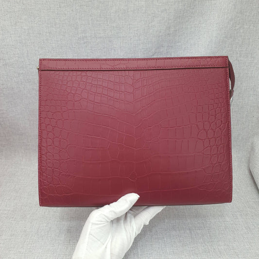 Mens Matt Genuine Crocodile Skin Leather Clutch Wine Red