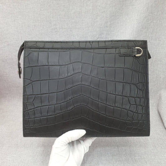 Mens Matt Genuine Crocodile Skin Leather Clutch Black