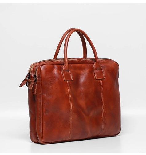 Vegetable Tanning Leather Large Briefcase,Business Laptop Handle Bag