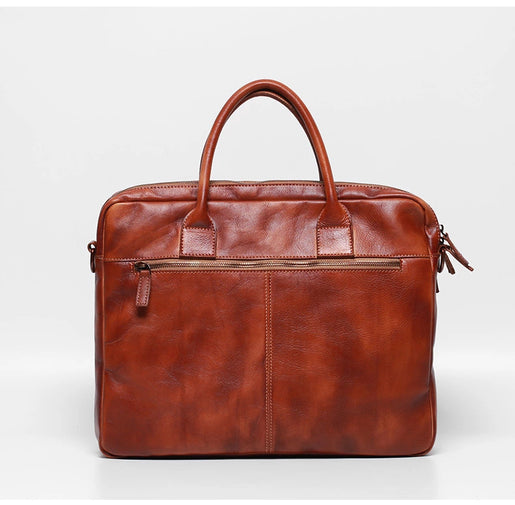 Vegetable Tanning Leather Large Briefcase,Business Laptop Handle Bag