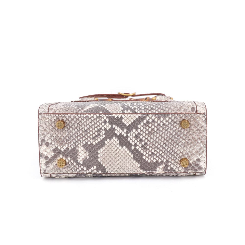 Womens Python Leather Bamboo Bag Mini Top Handle Cross Body Handbag