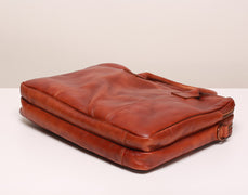 Vegetable Tanning Leather Large Briefcase,Business Laptop Handle Bag