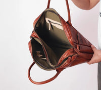 Vegetable Tanning Leather Large Briefcase,Business Laptop Handle Bag