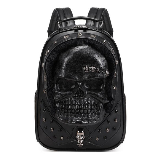 3D Skull Backpack,Skull Studded, With Hair Backpack