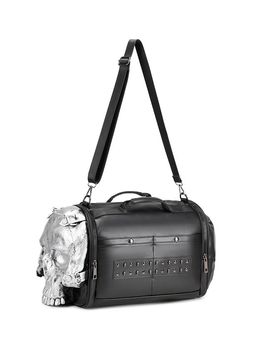 3D Shoulder Bag 3D PU Leather Large Studded Skull Travel Duffel Shoulder Bag