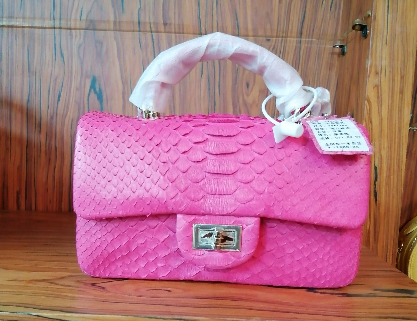 Genuine Python Skin Leather Flap Chain Bag