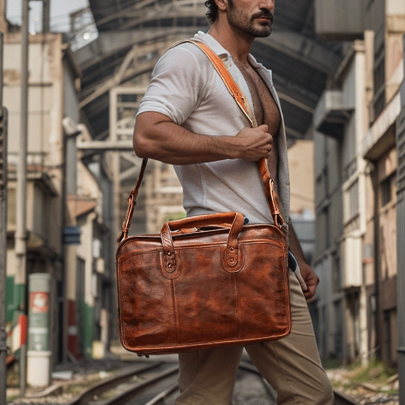 Vegetable Tanning Leather Briefcase