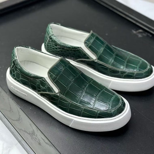 Mens Casual Slip-On Fashion Crocodile Sneakers Dark Green