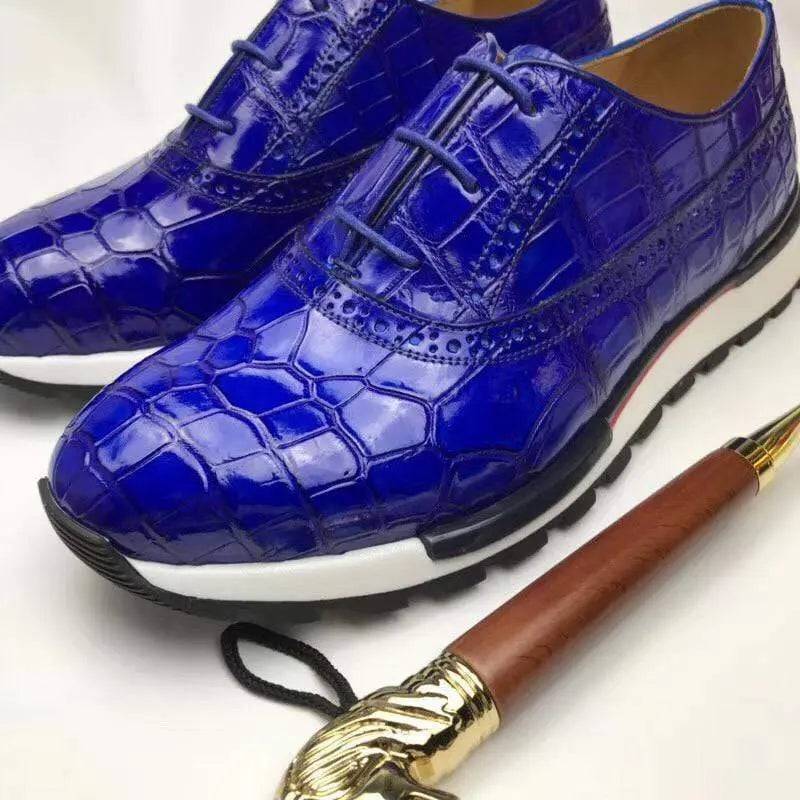 Preorder Blue Casual Crocodile Shoes, Slip On Crocodile Sneakers