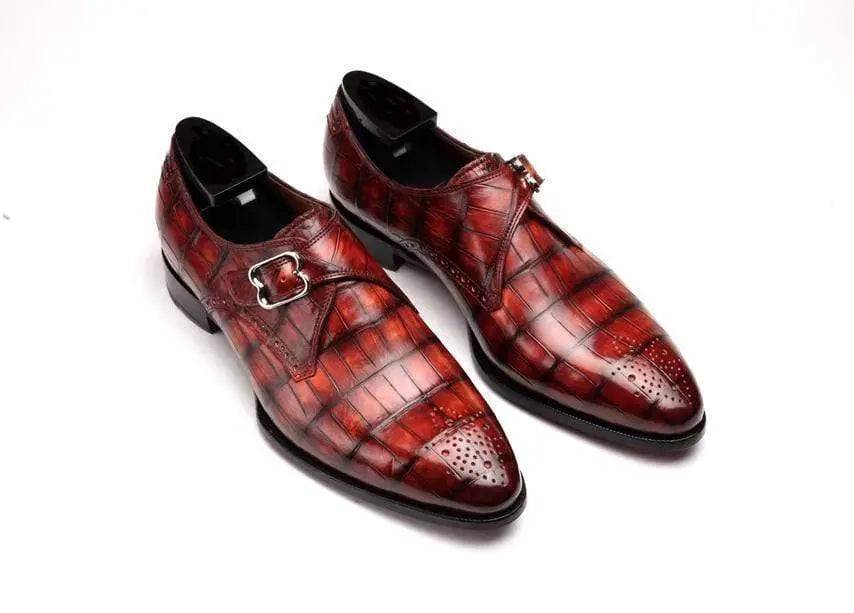 Crocodile Shoes Brown Crocodile Leather Monk Strap Shoes