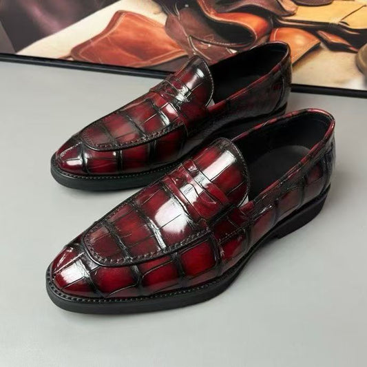 Crocodile Leather Loafer Shoes Vintage Red