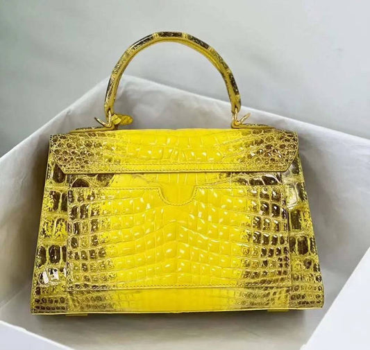 Crocodile Leather Top Handle Cross Body Bag Himalaya Yellow