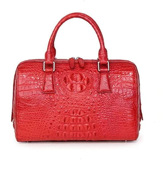 Crocodile Skin Leather Boston Satchel Bags