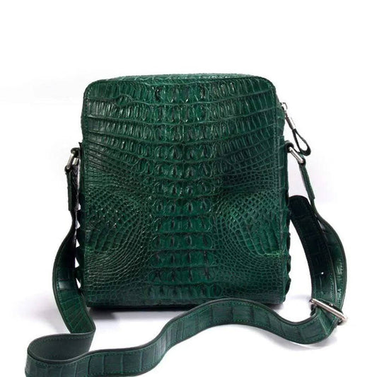 Crocodile Skin Leather Crossbody Bag Dark Green