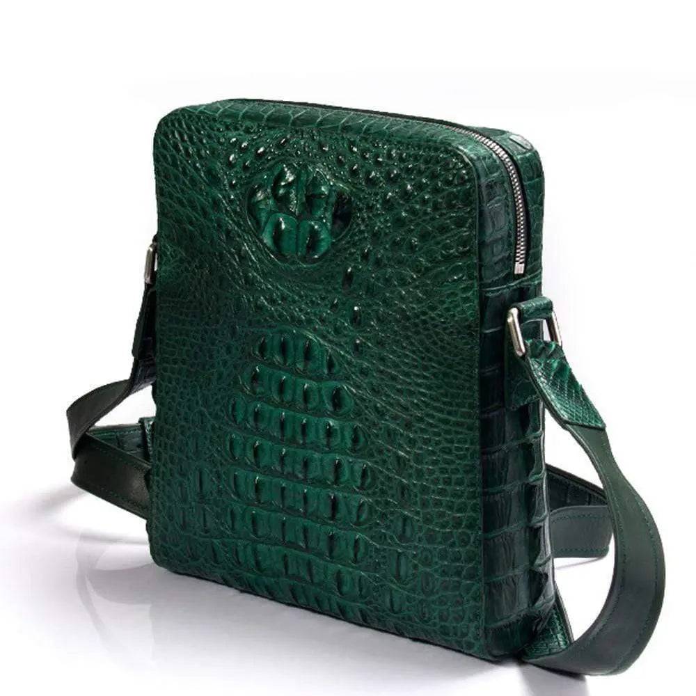 Crocodile Skin Leather Crossbody Bag Dark Green