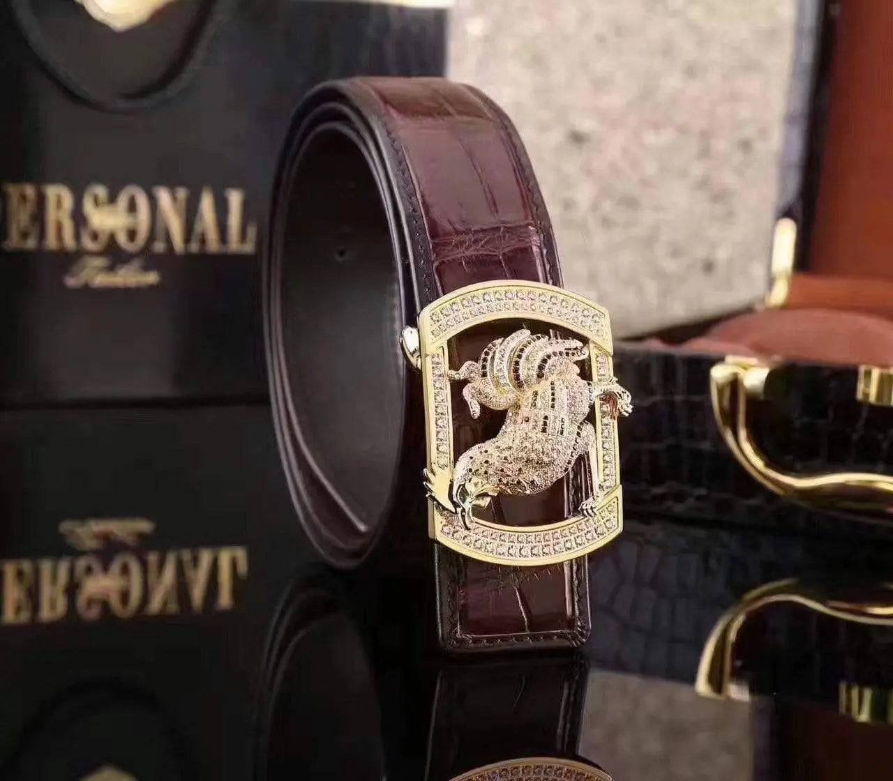 Crocodile Skin Rooster Belt With Diamond