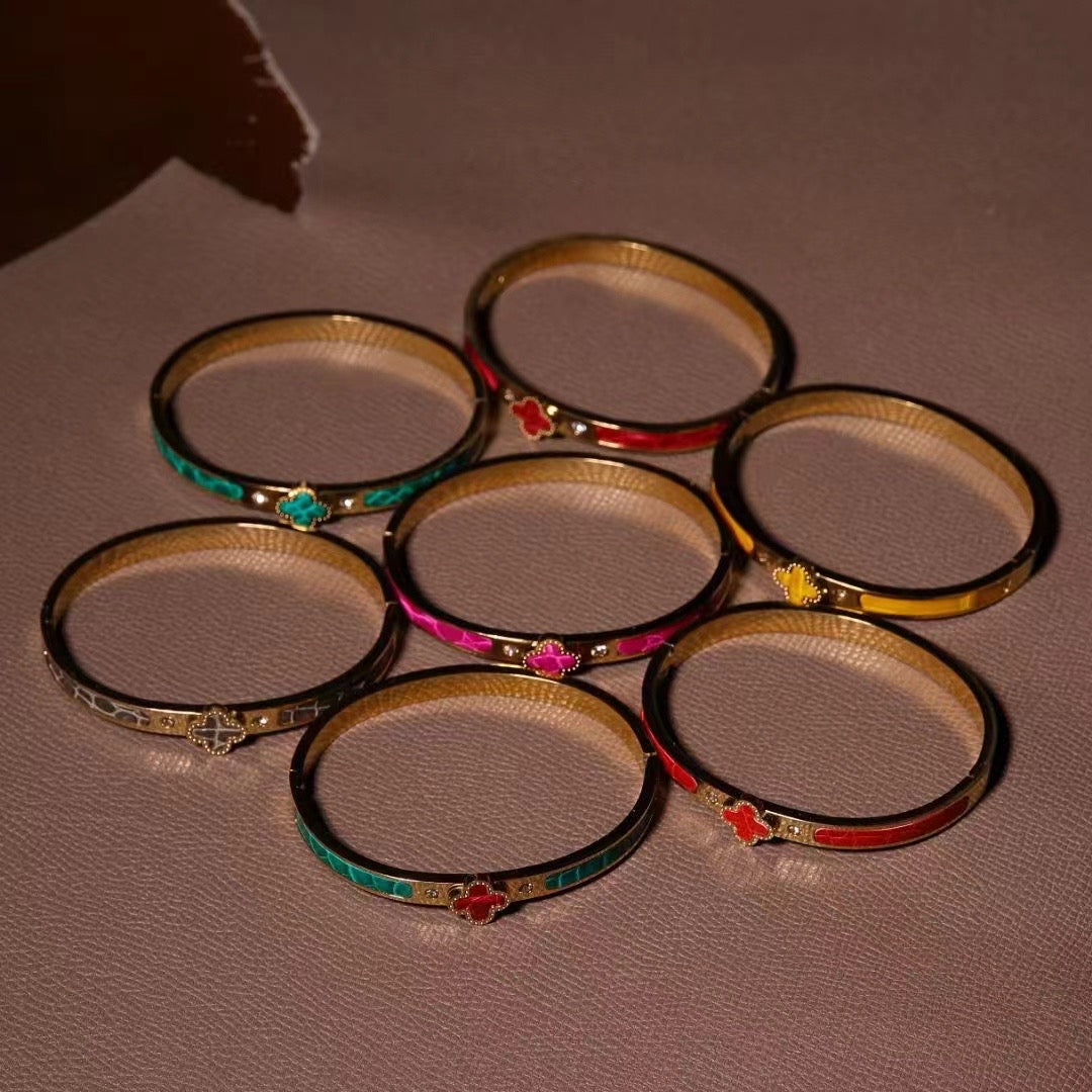 Genuine Crocodile Leather Floral Bangle