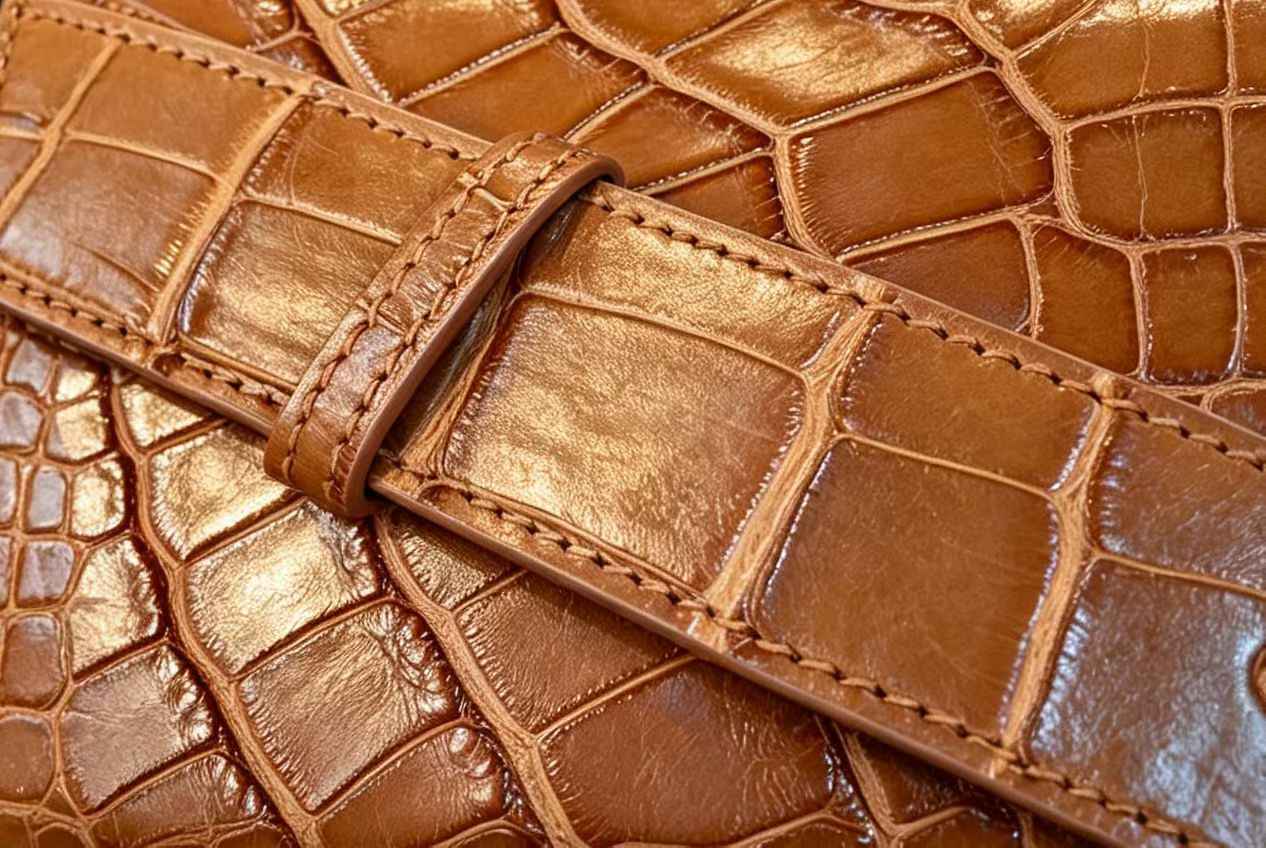 Genuine Crocodile Skin Leather Shoulder Chest Cross Body Clutch Bag Tan