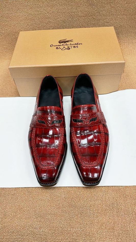 Scarpe eleganti stringate in pelle di coccodrillo cucite alla norvegese con suola Goodyear Fiddleback Vintage Malva