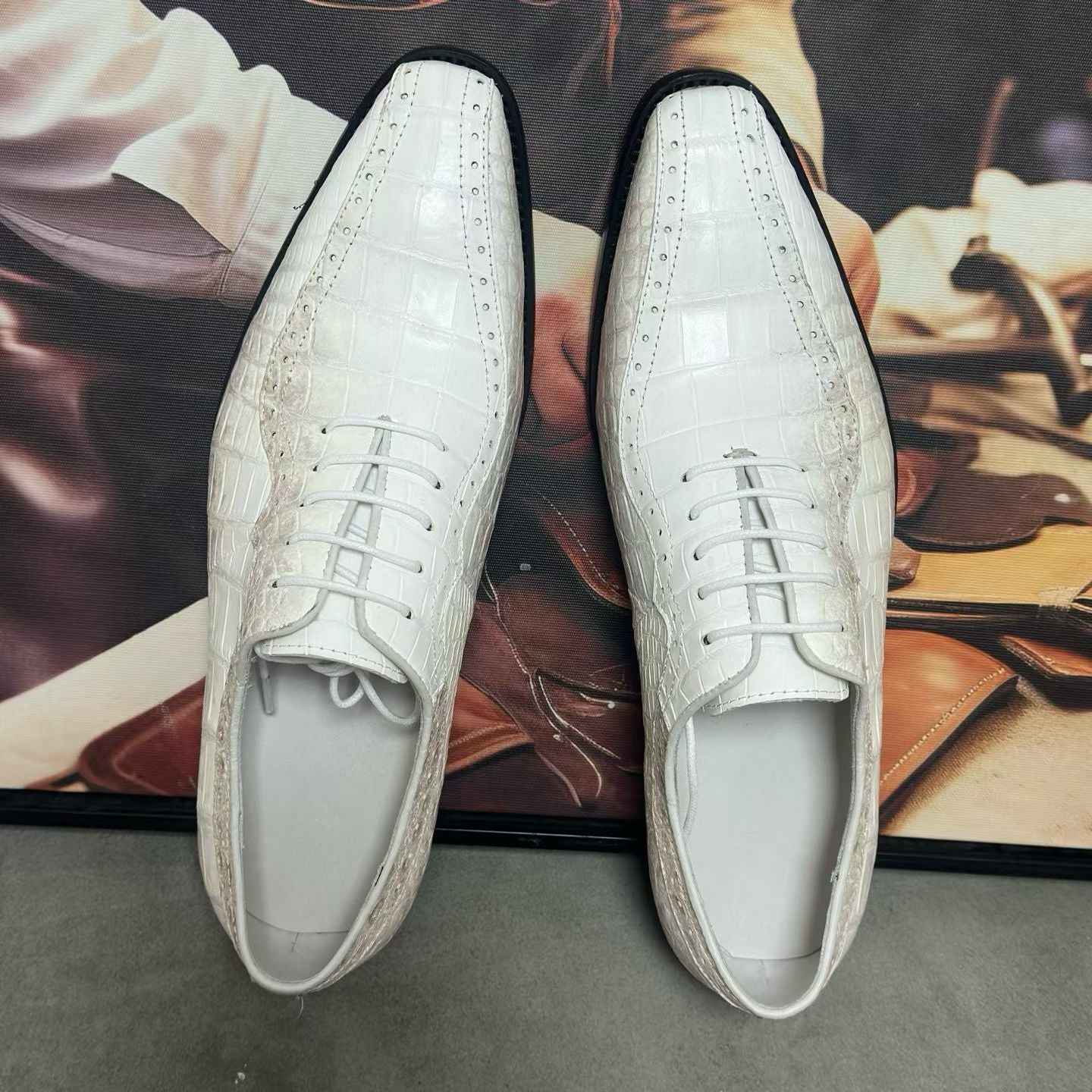 Crocodile Shoes, Men's Himalaya White Crocodile Leather Lace Up Business Dress Shoes - EU 39 | US 7 | UK6 | 6 AUS