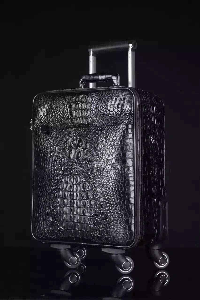 Genuine Crocodile Leather Laptop Trolley Luggage Bags Case ,Travel Luggage Bags