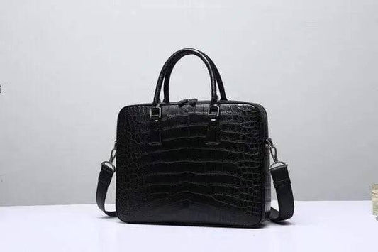 Genuine Crocodile Leather Zip Around Briefcase Black