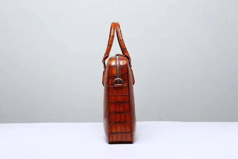 Genuine Crocodile Leather Zip Around Briefcase Black