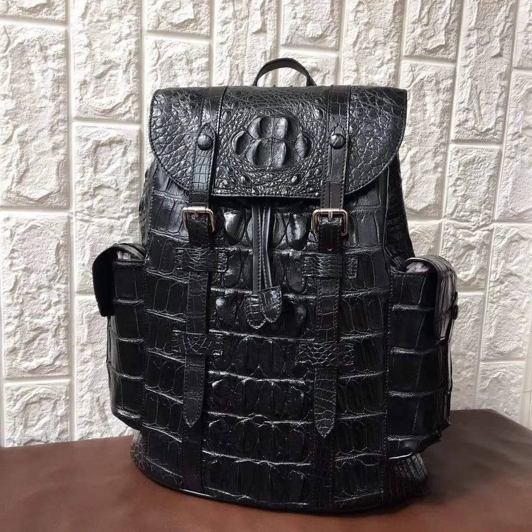 croc skin leather backpack Genuine Crocodile Bone Leather Backpack