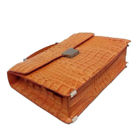 Genuine Crocodile Leather Orange Briefcase