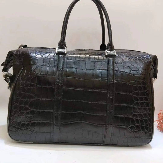 Genuine Crocodile Belly Leather Large Boston Duffle Bag, Leather Overnight Travel Bag, Gym Bags,
