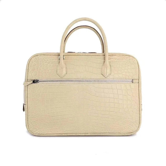 Genuine Crocodile Leather Postman Bag Mens Messenger Bussiness Document Travel Laptop Briefcase Bags Cream