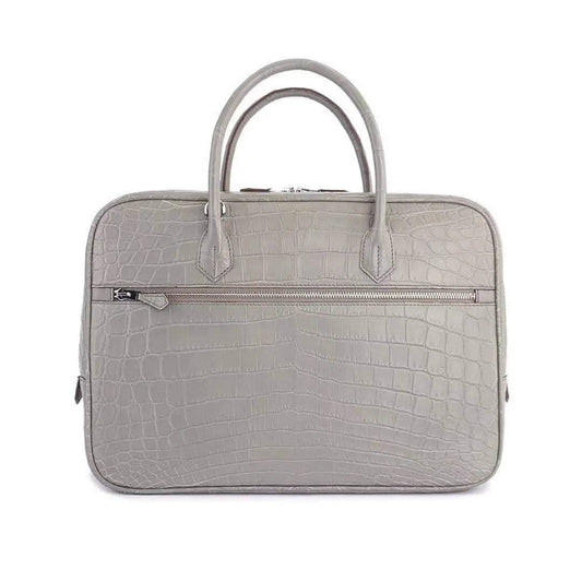 Genuine Crocodile Leather Postman Bag Mens Messenger Bussiness Document Travel Laptop Briefcase Bags Light Grey