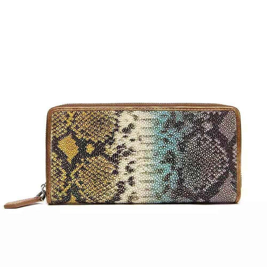 Genuine Python Leather Large Zip Around Wallet For Women