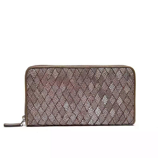 GenuinePearl Stingray Leather Woven Large Zip Around Wallet For Women