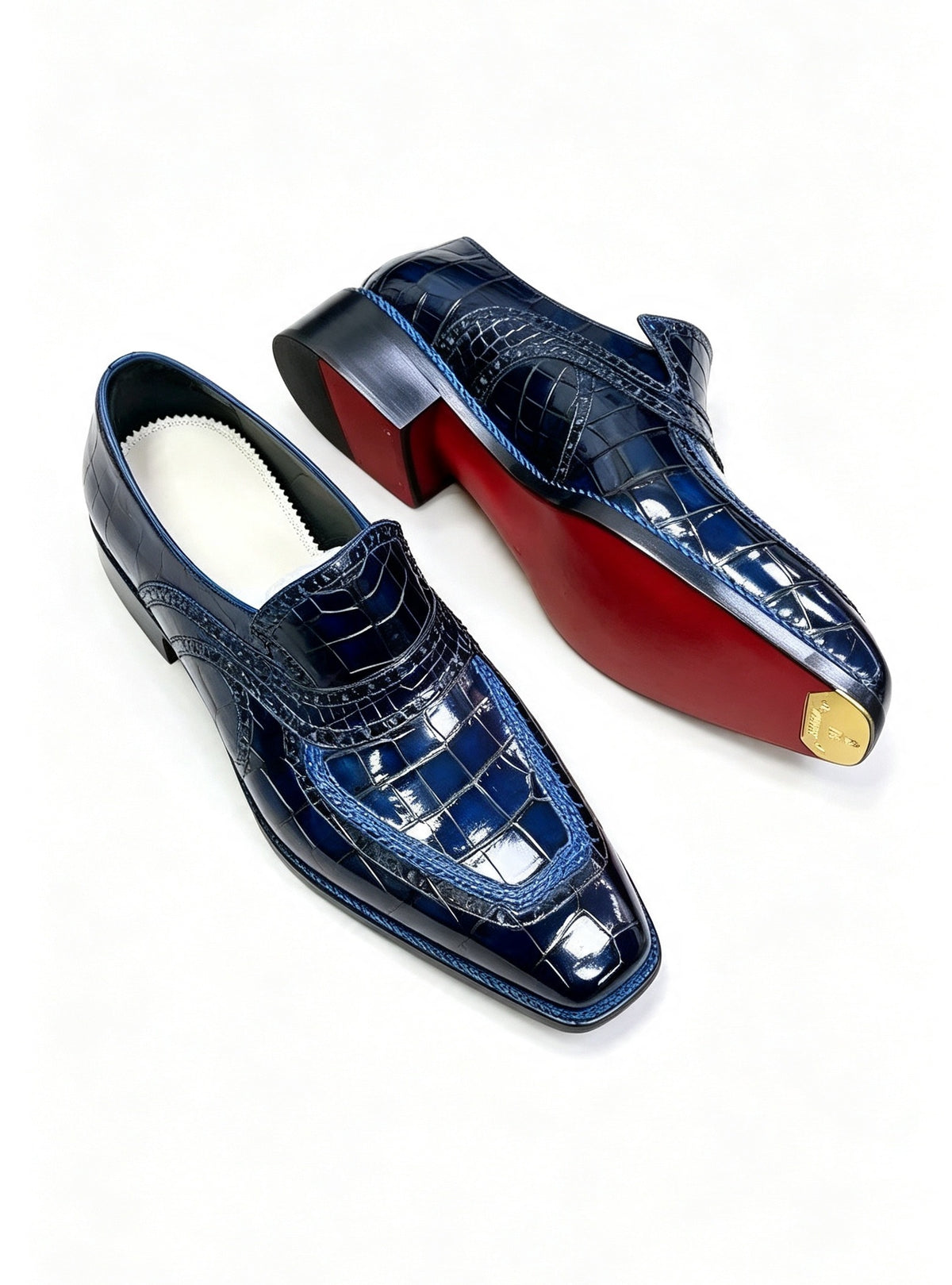 Preorder Crocodile Shoes Vintage Blue Crocodile Leather Norwegian Sewn Dress Loafer Shoes