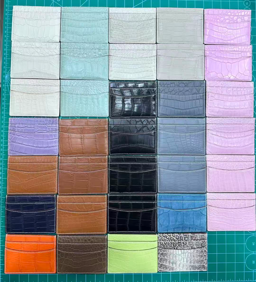 Double Card Case High Shiny Genuine Crocodile Leather Flat Card Case