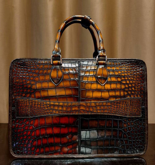 Preorder Men's Vintage Brown White Color Smooth Briefcase With Carry on Duffel Bag Trolley Sleeve 38505