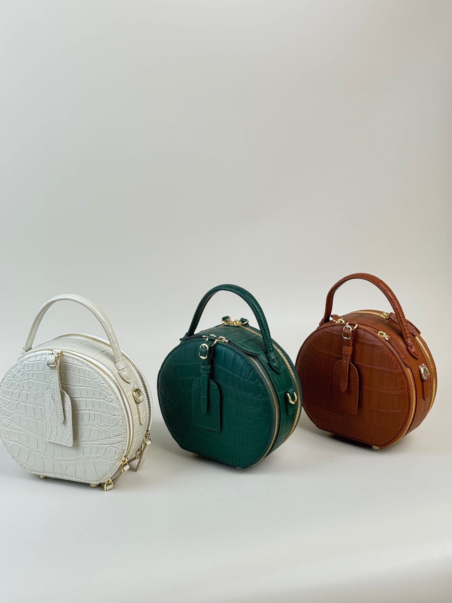 Womens Crocodile Leather Handle Bag , Crocodile Skin Leather Round Circle Apple Bag