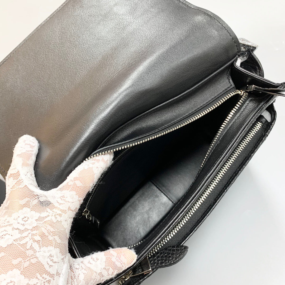 Genuine Crocodile Skin Leather Messenger Cross Body Bag Black