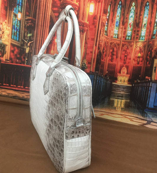 Preorder Crocodile Briefcase , Genuine Crocodile Belly Leather Briefcase Dark Blue