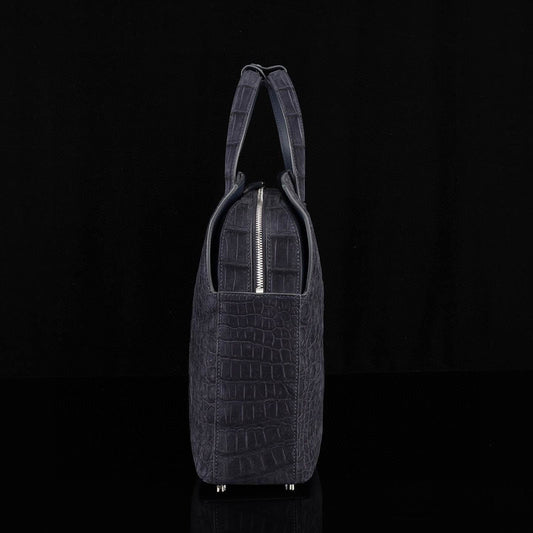 Nubuck Sanded Genuine Crocodile Skin Leather Top Handle Tote Duffel Bag Large