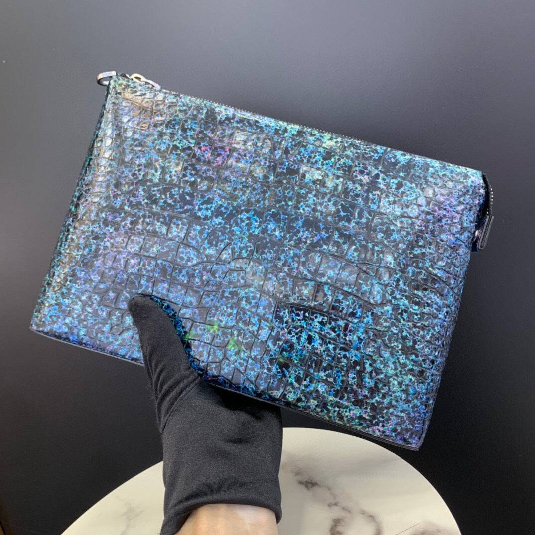 Mens Vintage Genuine Crocodile Skin Leather Clutch