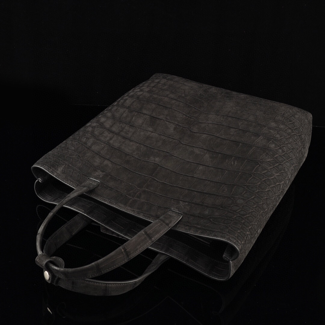 Unisex Nubuck Genuine Crocodile Skin Leather Large Shopper Hobo Tote Bags Black