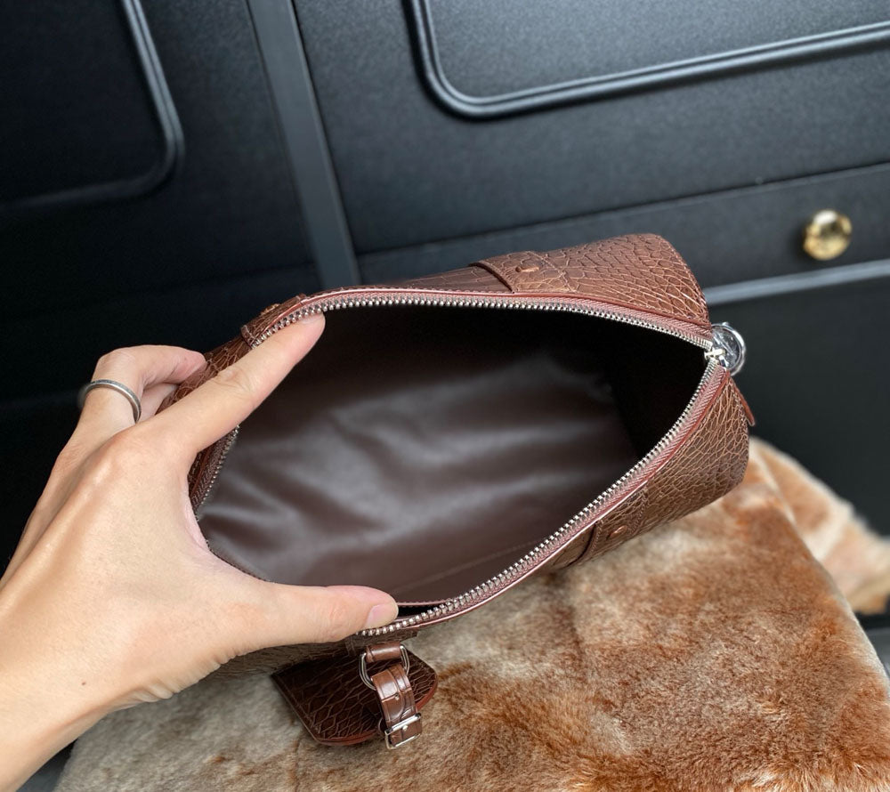 Men's Crocodile Leather Crossbody Bag Tan