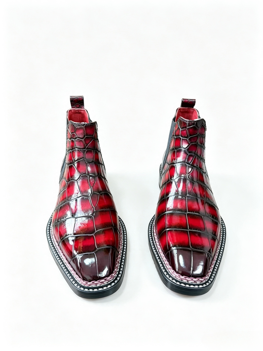 Crocodile Shoes, Men's Norwegian Vintage Red Chelsea Boots (Copy)