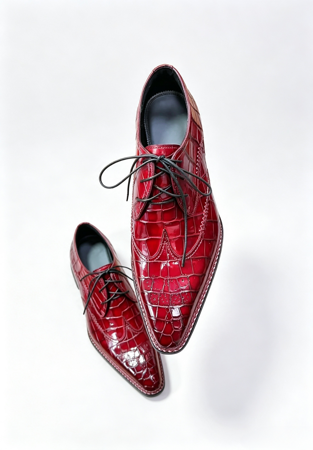 Men's Norwegian Sewn Crocodile Leather Slip-On Business Shoes Vintage Red