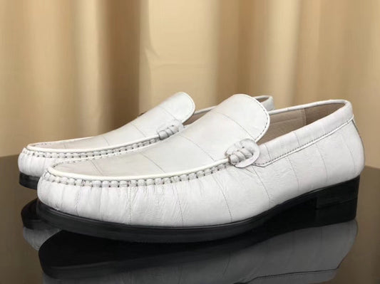 Men's Shoes , Soft Eel Skin Leather Loafers White